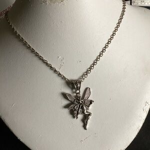 20” Silver Fairy Pendant Necklace Whimsical Fantasy Sibh